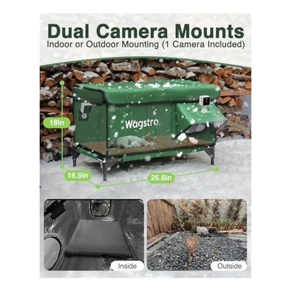 Wagstro Heated Outdoor Cat House with Smart Camera Weatherproof Green Large